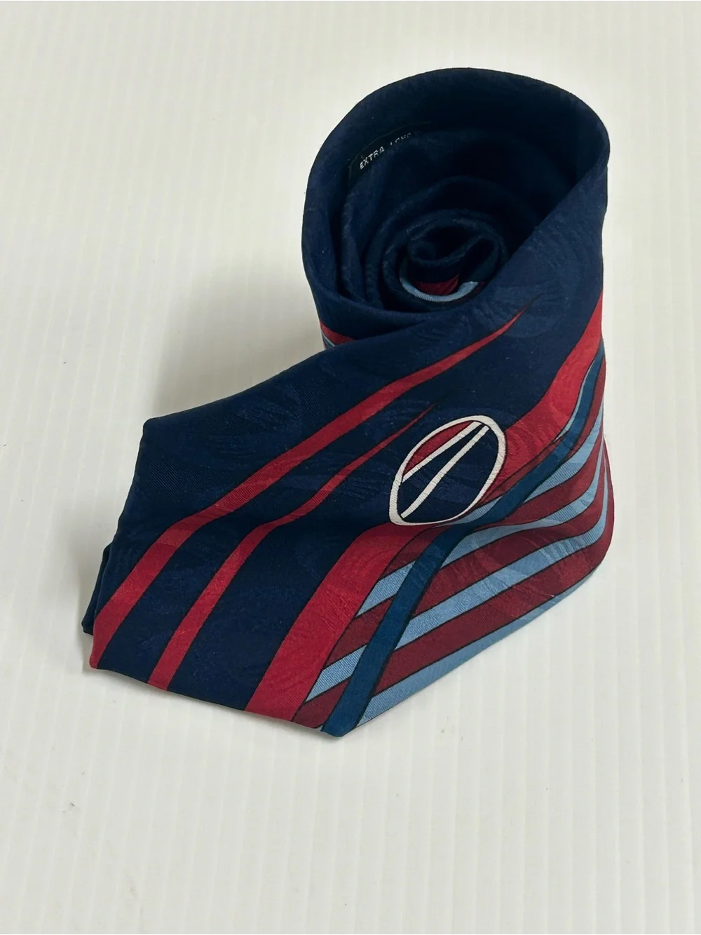 Pierre Balmain Paris Vintage Abstract Designer Tie Navy Blue Red Extra Long